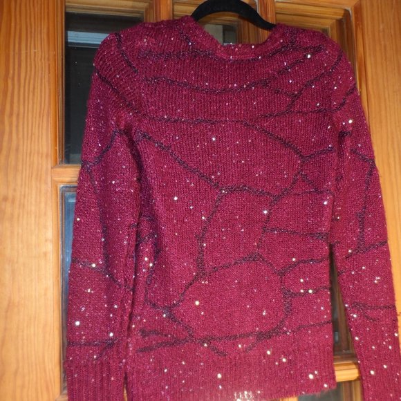 Simply Vera Merlot Sequin Cardigan Sweater - Size XS - Picture 3 of 4